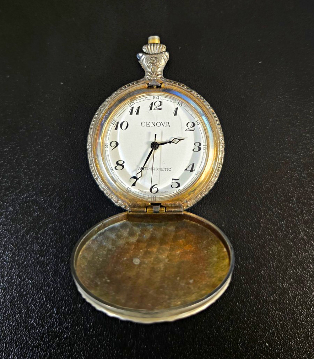 Cenova Full Hunter Pocket Watch Silver Metal Case White Dial Arabic 12/24H